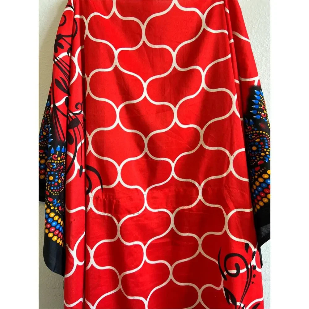 Women Kaftan red boho long coverup house coat Butterfly Dress Rock free XL